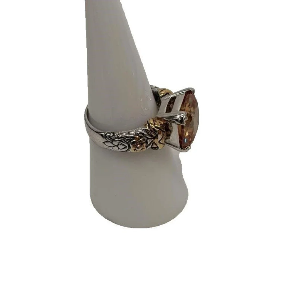 Barbara Bixby Sterling Silver 18k Gold Oval Citrine Floral Flower Ring Size 7